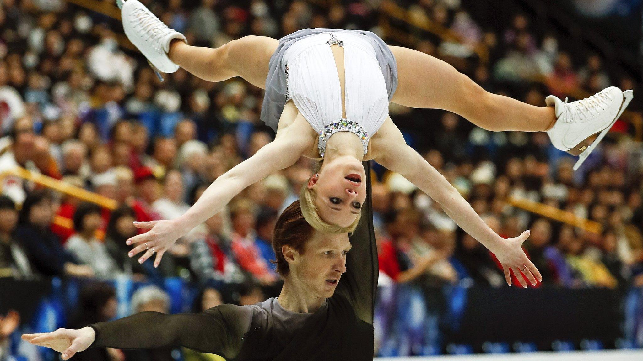 Evgenia Tarasova (up) and Vladimir Morozov of Russia perform their free skating program during the Pairs skating event of the 2019 ISU World Figure Skating Championships in Saitama, Japan, 21 March 2019. The Russian pair took the silver medal. EPA/KIMIMASA MAYAMA