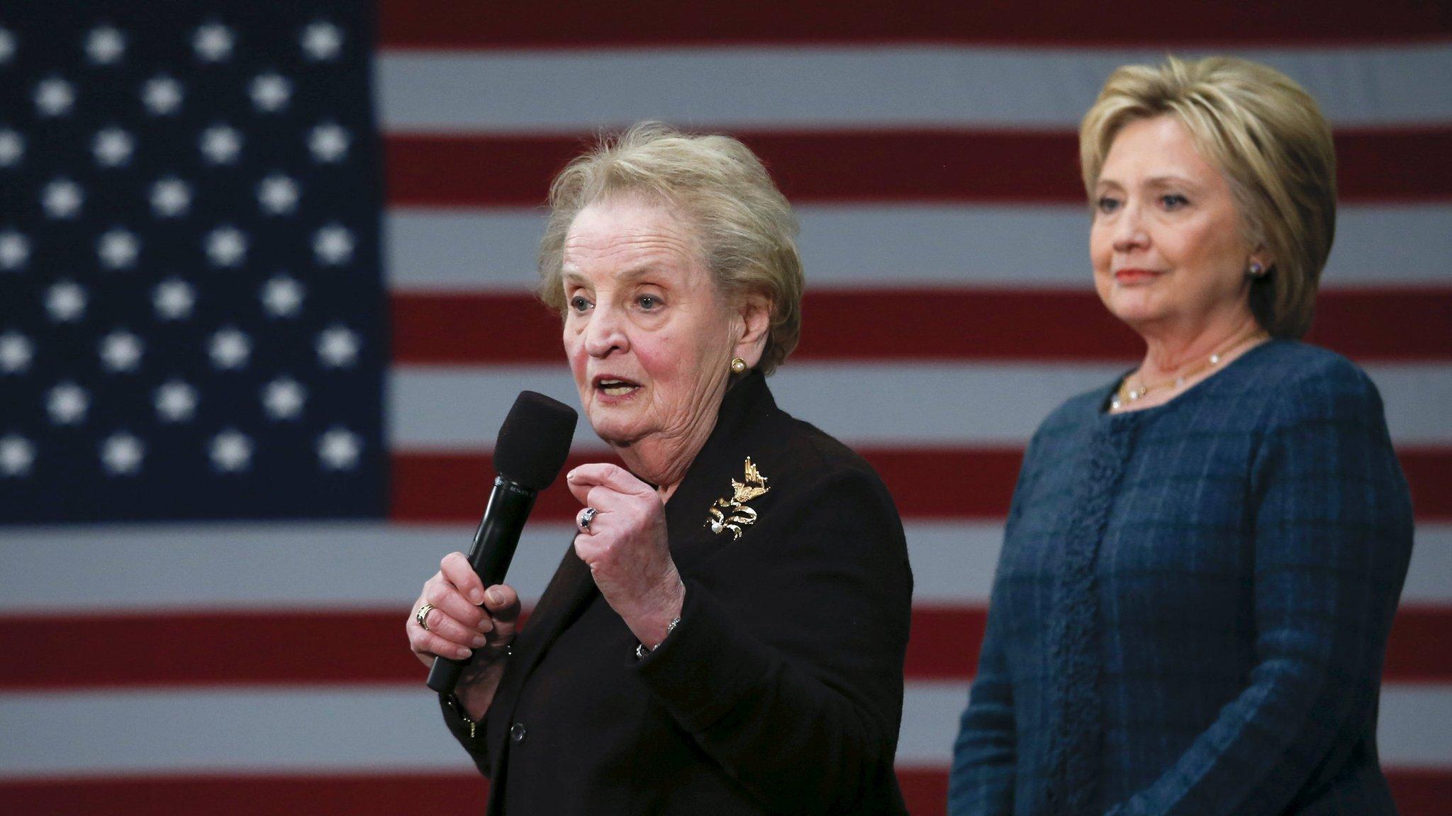 Madeleine Albright and Hillary Clinton at a rally in New Hampshire