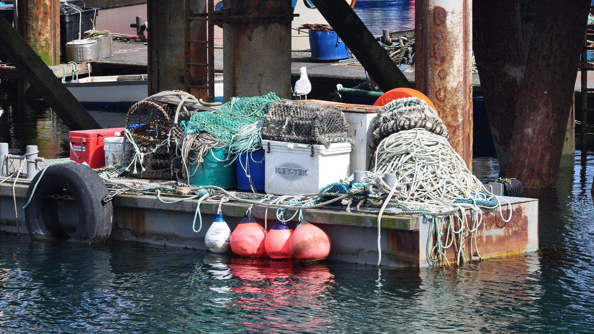 Fishing gear on Fishermen's pontoons in Guernsey's St Peter Port Harbour