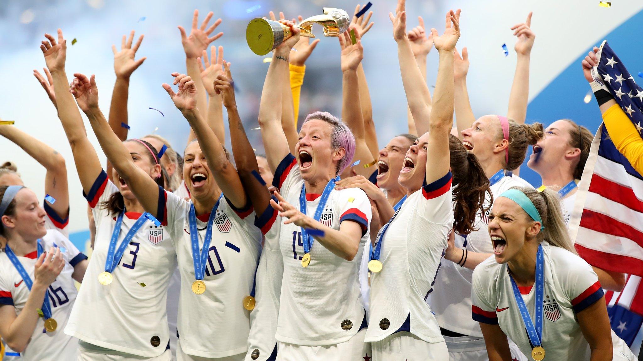 USA women celebrate winning the 2019 World Cup