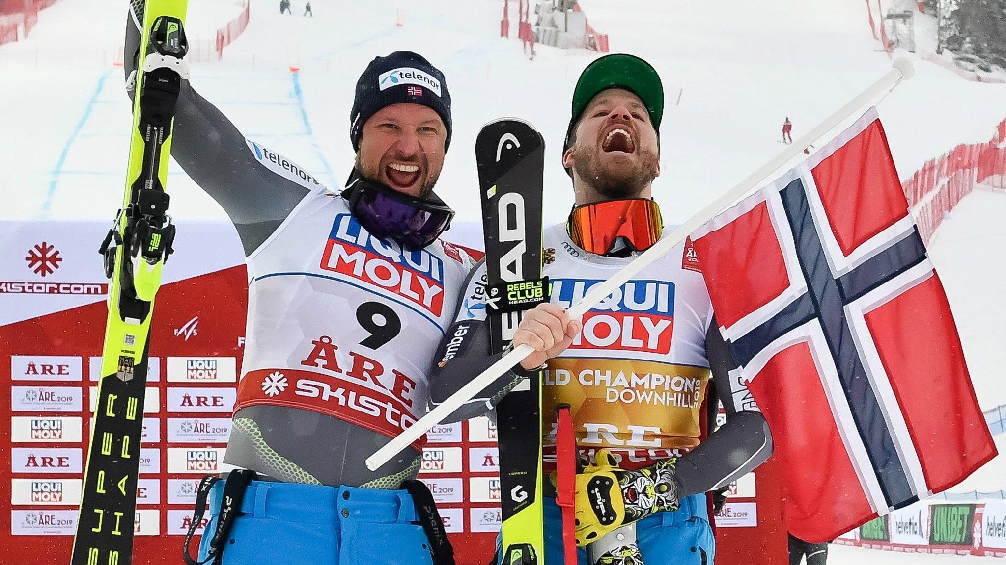 Aksel Lund Svindal, left, and Kjetil Jansrud, both of Norway