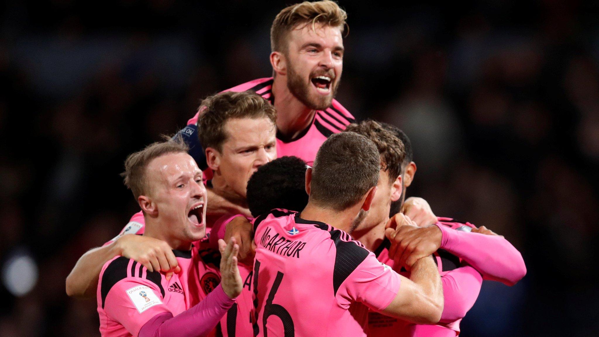 Scotland celebrate their late goal