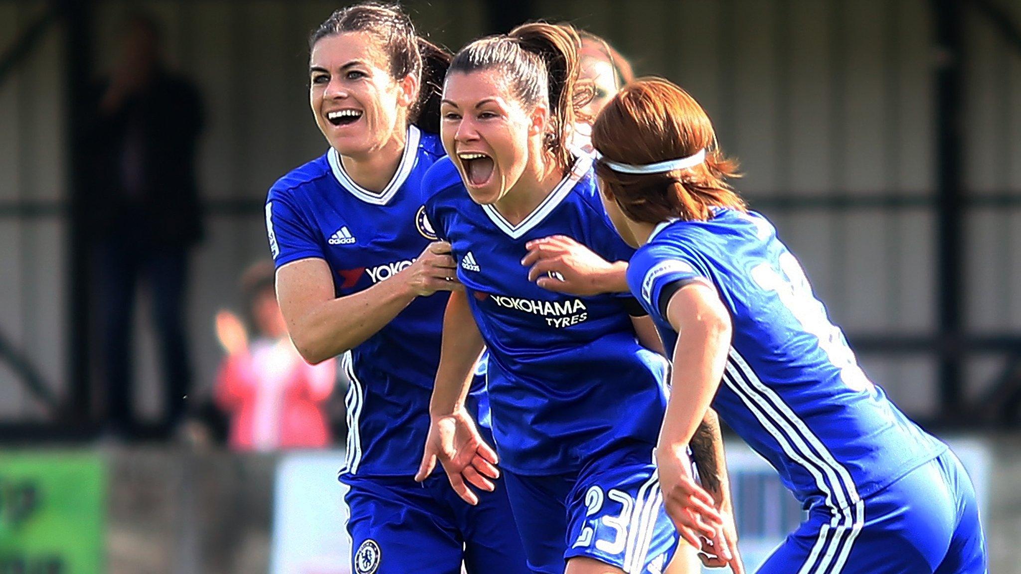 Chelsea Ladies celebrate as Ramona Bachmann scores against Sunderland Ladies in the Women's FA Cup