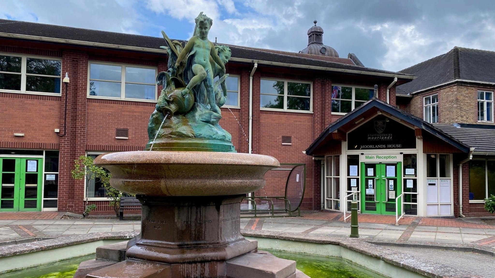 A fountain outside Moorlands House in Leek