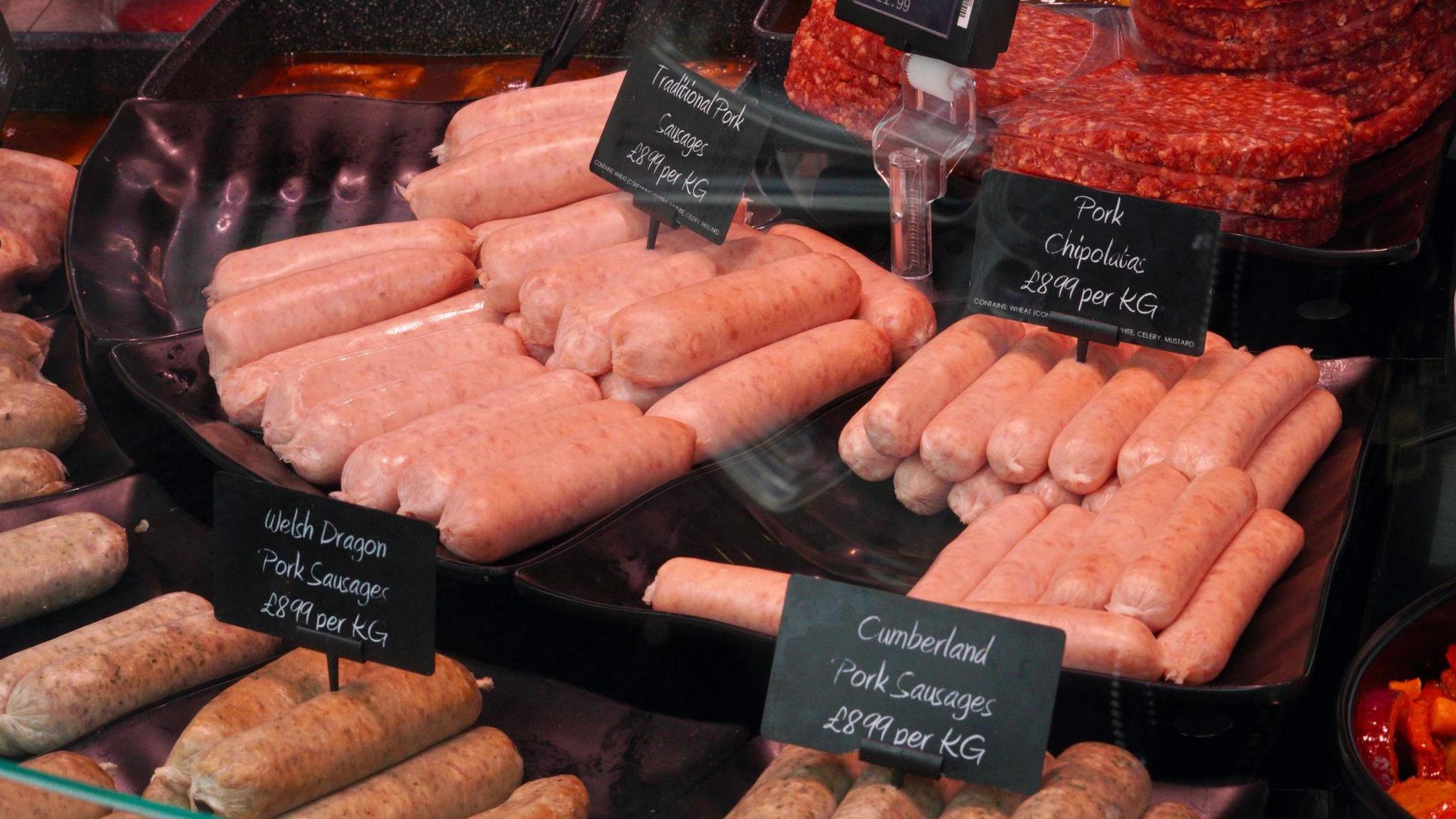 Sausages in a butcher's shop