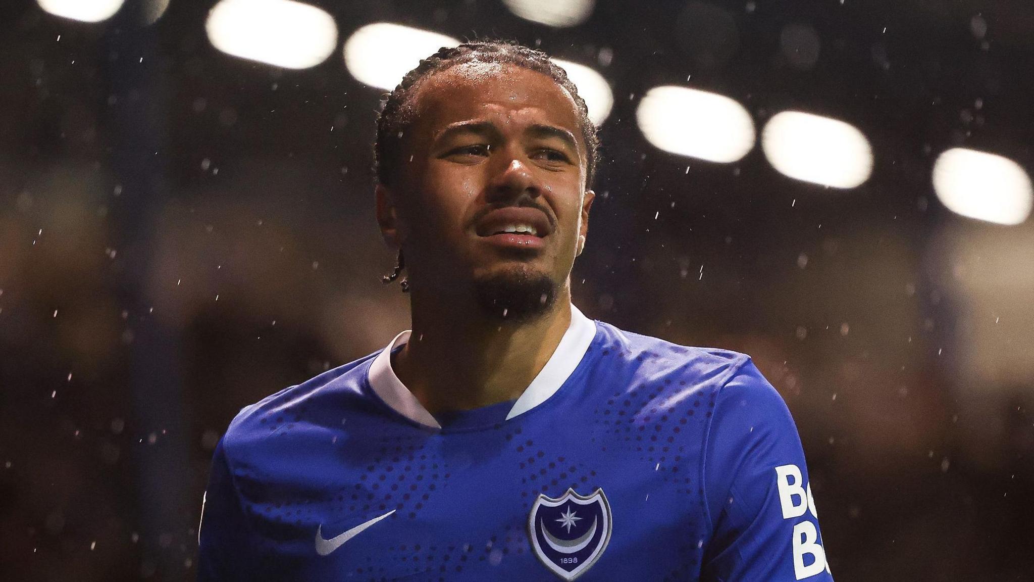 Florian Bianchini grimaces during a Portsmouth game last season