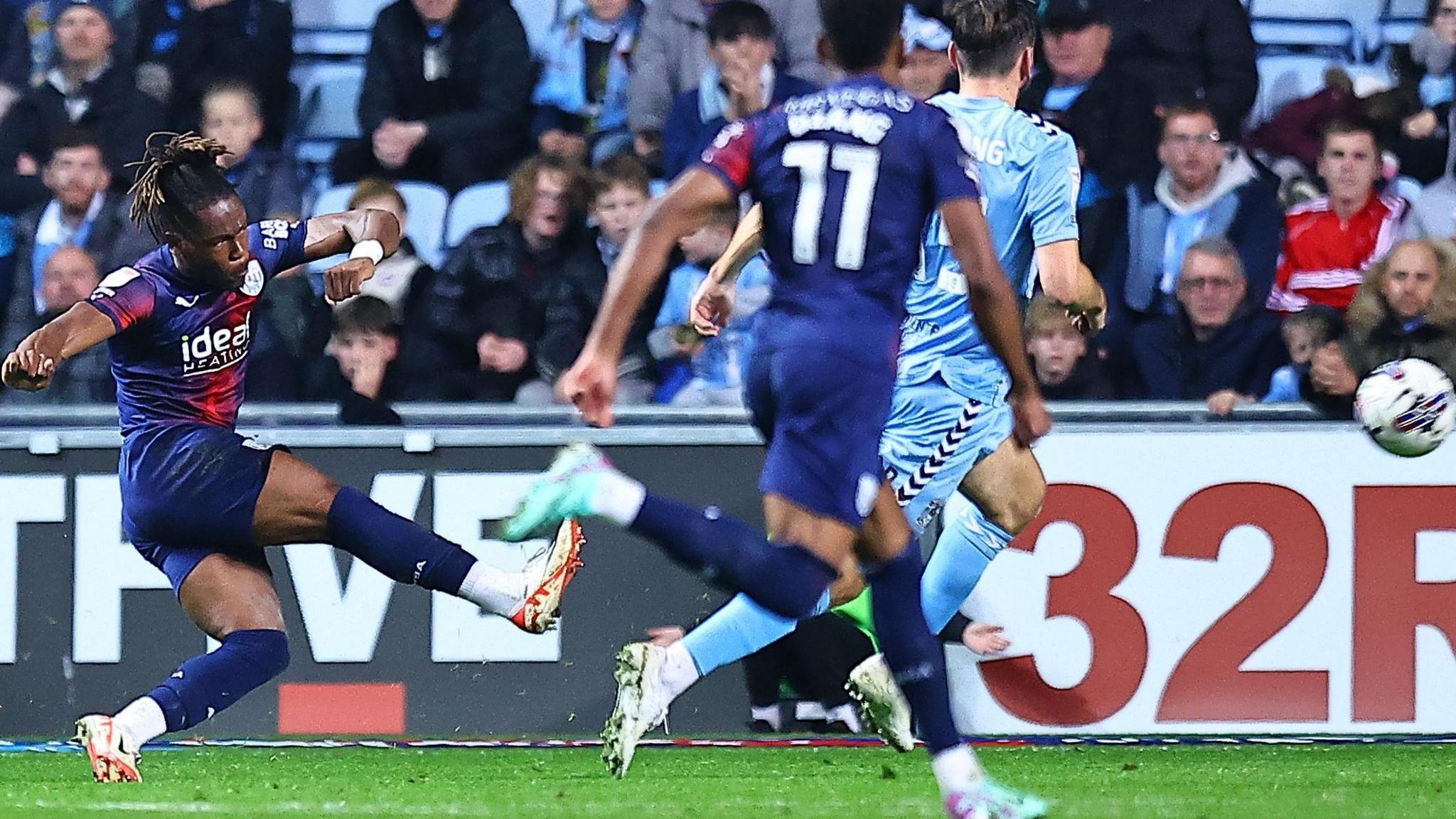 Brandon Thomas-Asante scores Albion's second goal in last season's 2-0 win at Coventry