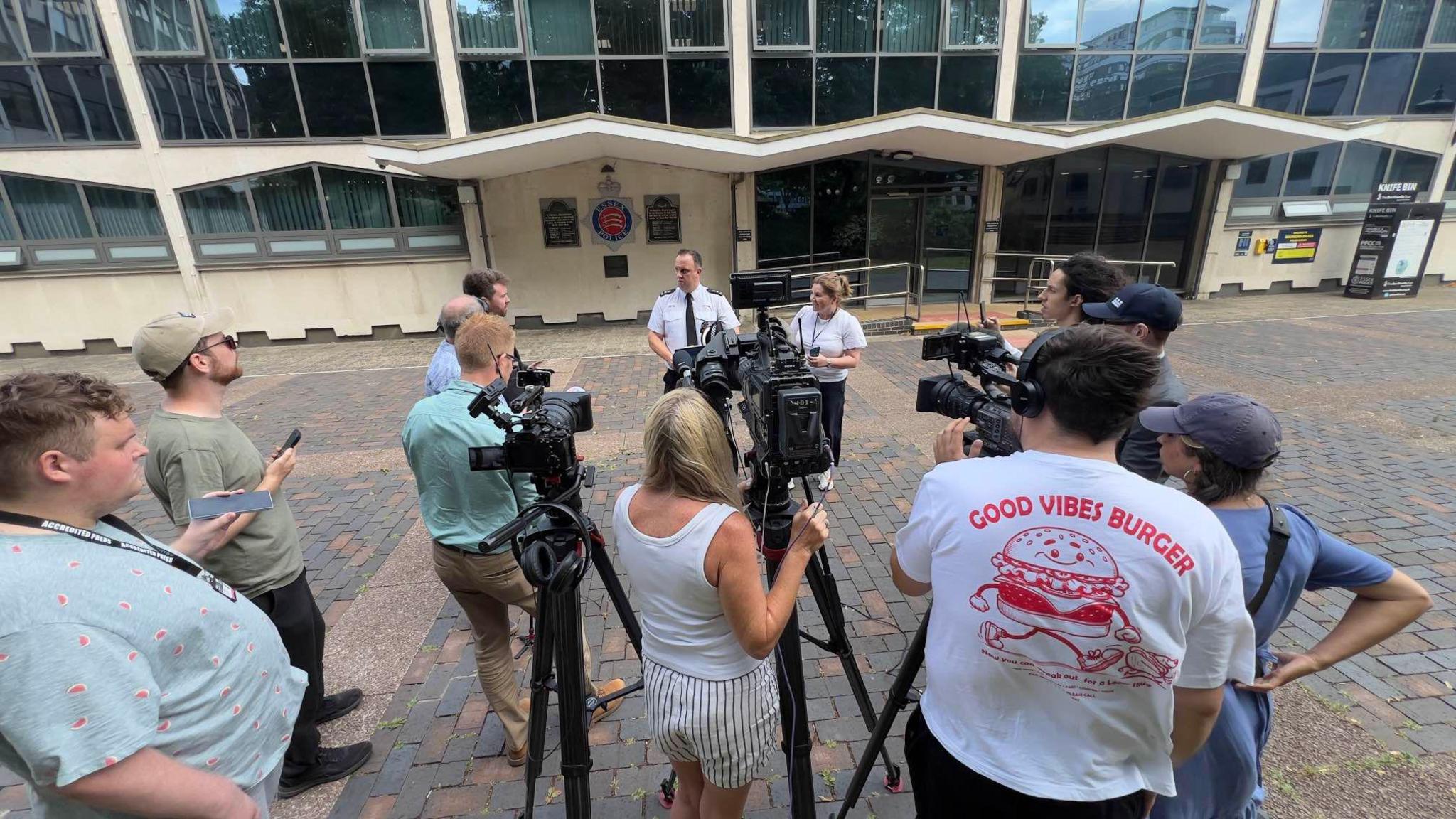 Essex Police spoke to members of the press outside Southend police station