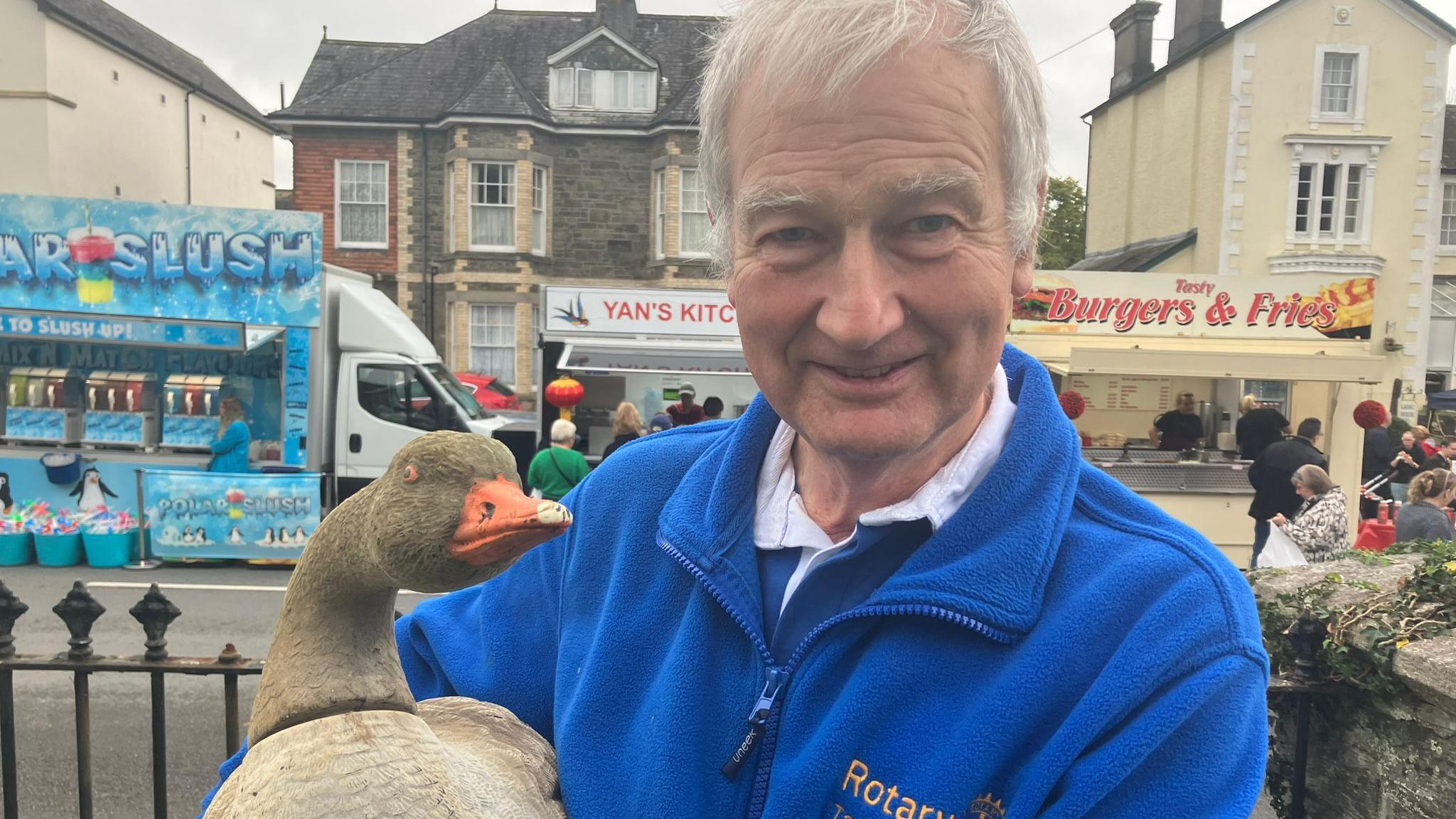 Tavistock Rotary Club's Guy Talbot holds a decoy goose