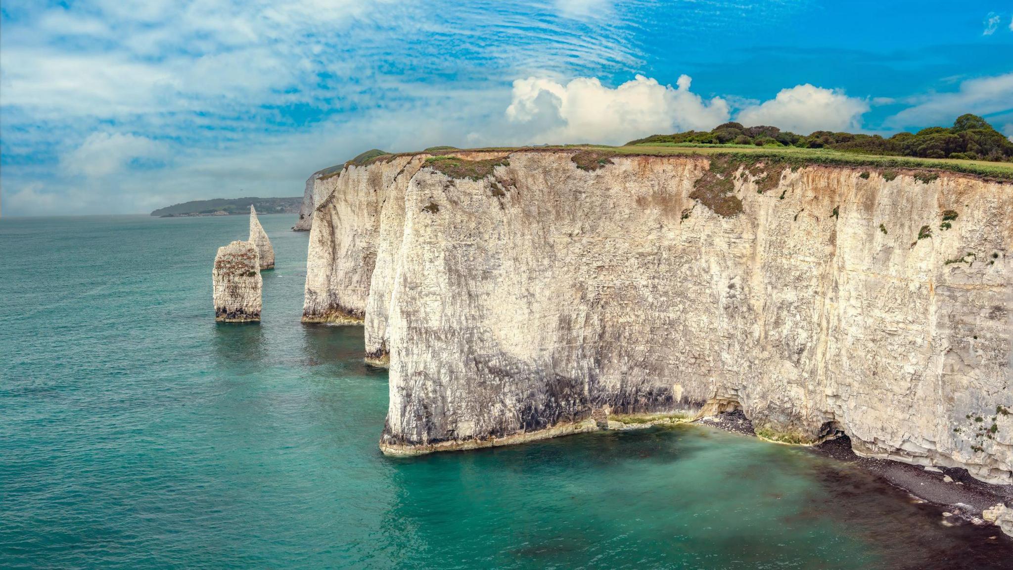 Panoramic view of the Old Harry Rocks, Isle of Purbeck, Jurassic Coast, Dorset, England