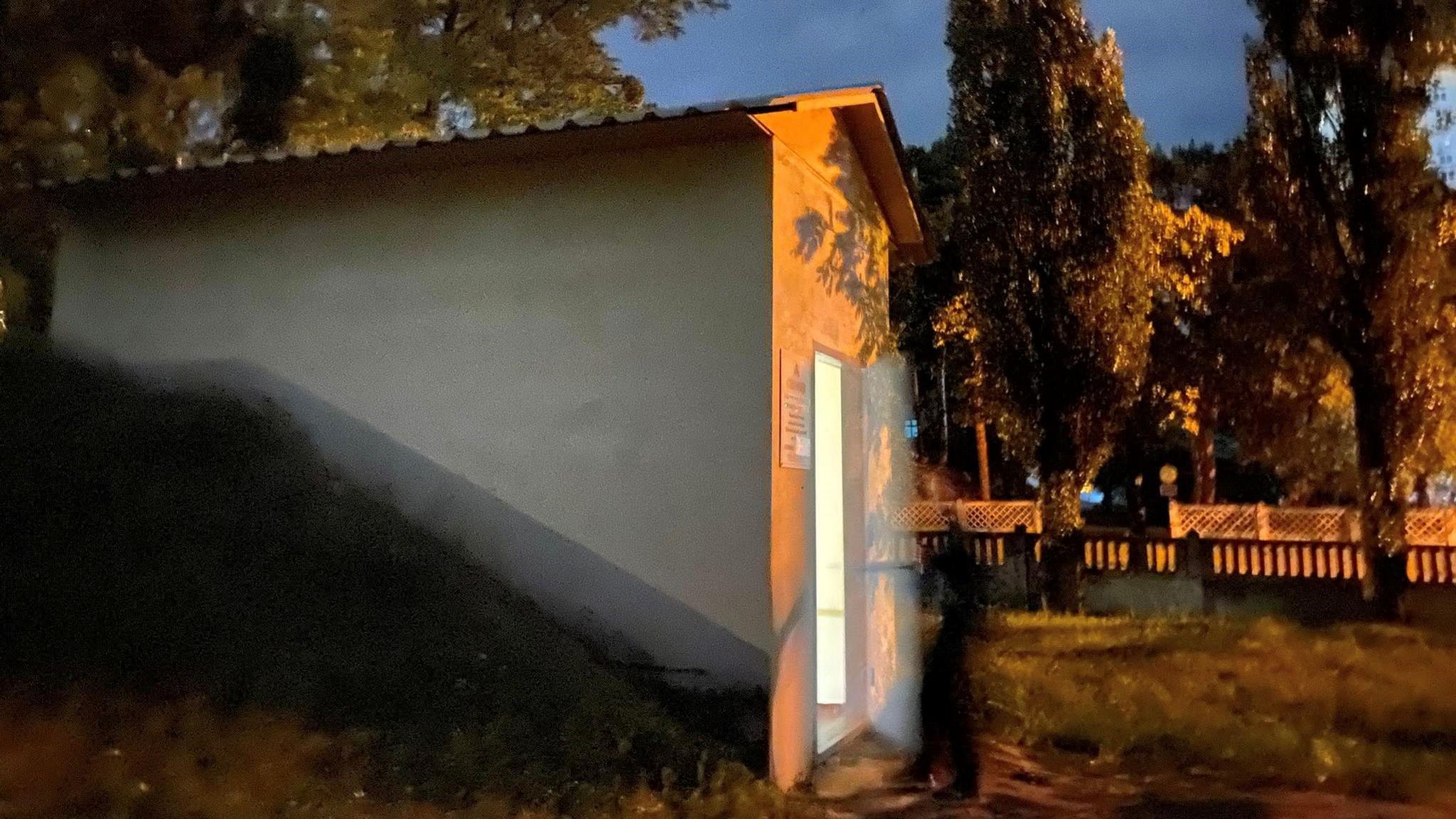An outside view of the air raid shelter where Paul Hands went during a Russian attack.