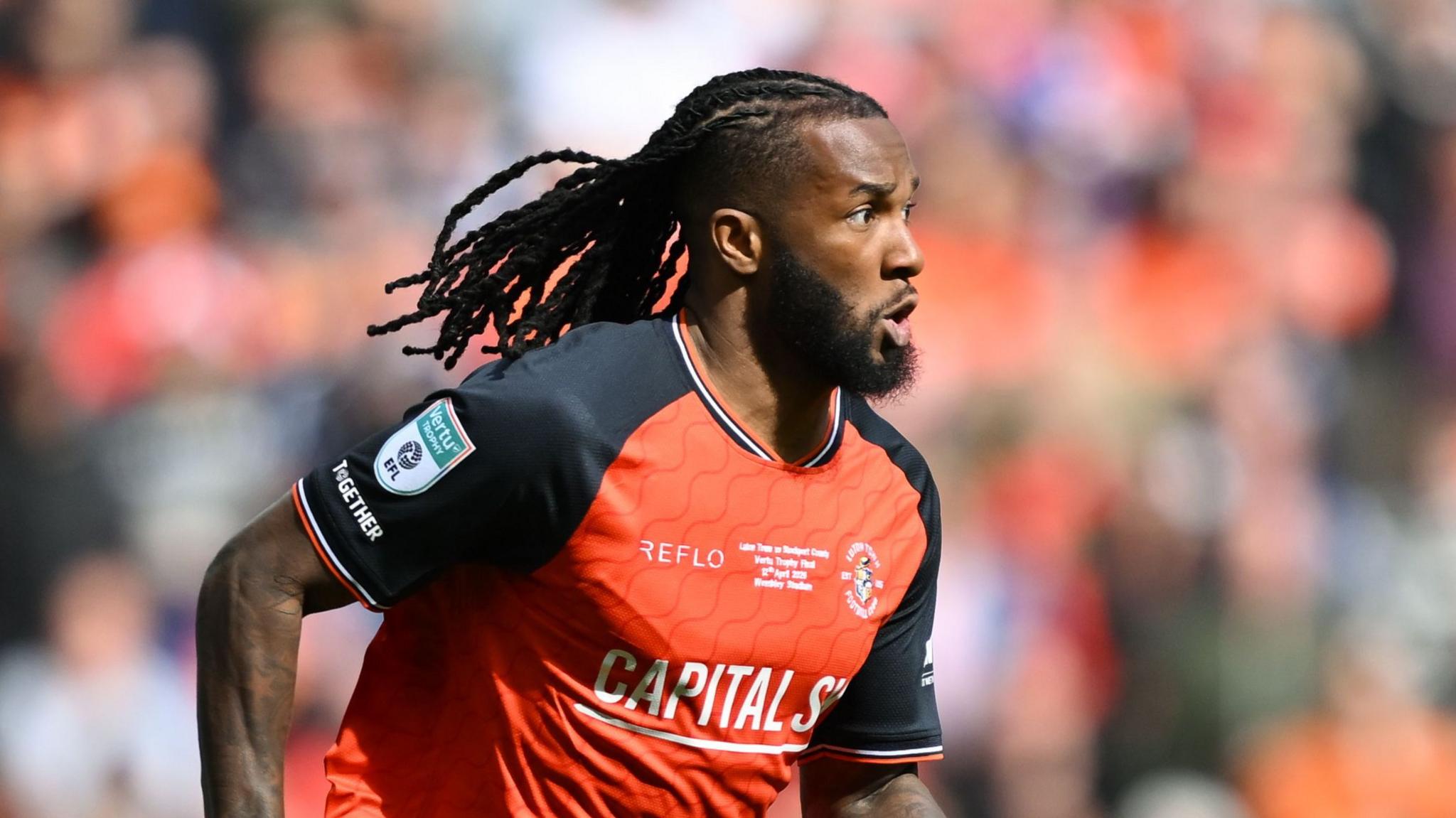 Kasey Palmer in action for Luton Town in the 2026 EFL Trophy Final at Wembley Stadium