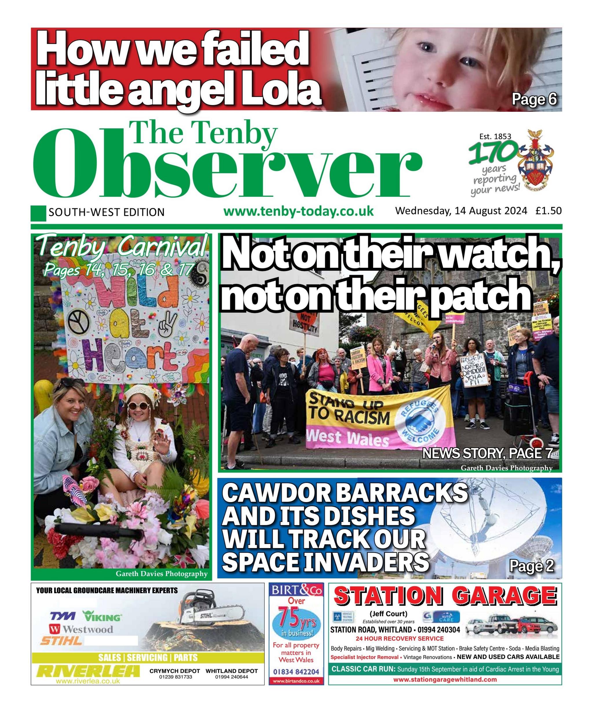 Tenby Observer front page