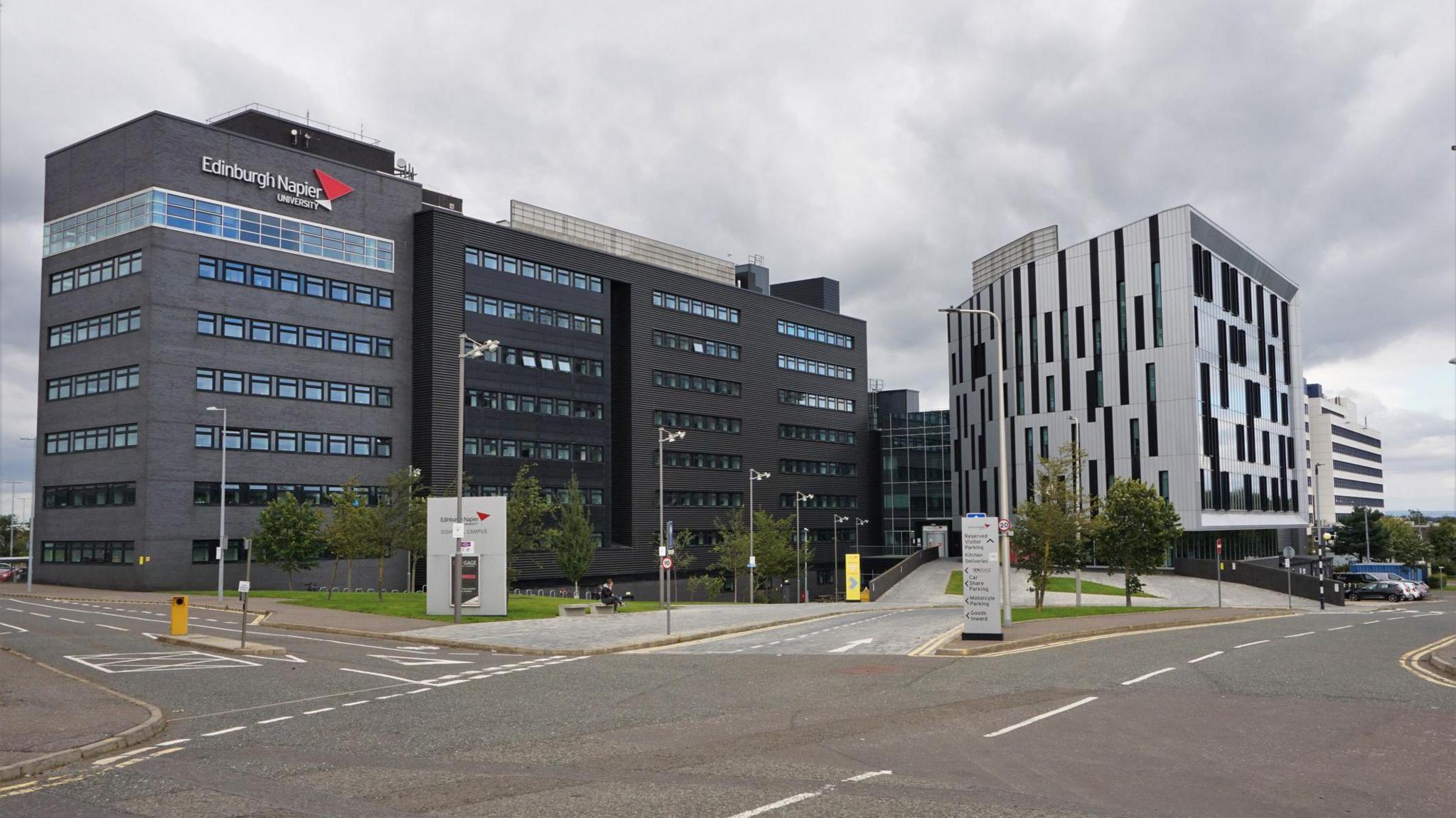 Modern campus buildings on the Sighthill campus of Napier University in Edinburgh.