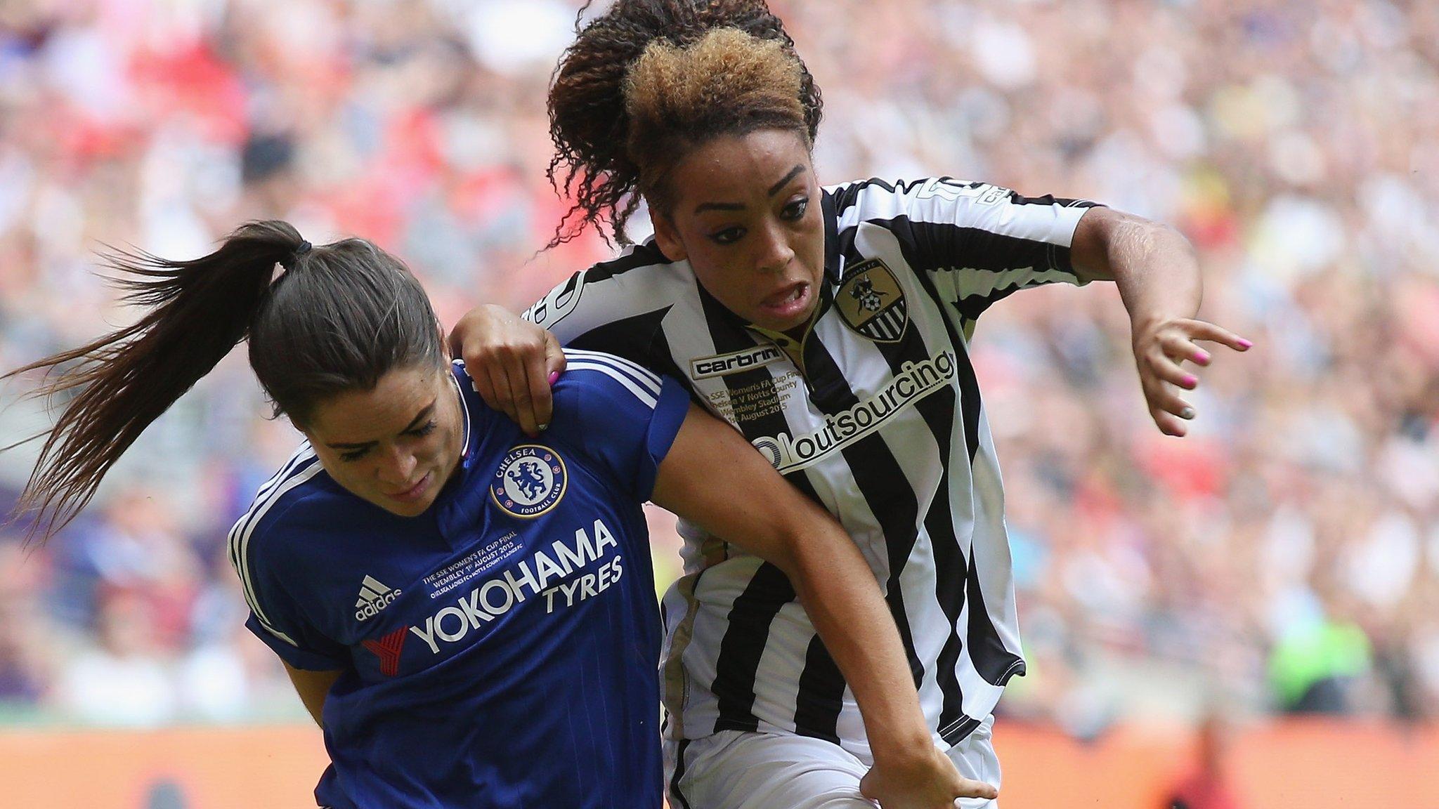 Jess Clake (r) gets past Chelsea's Clarke Rafferty