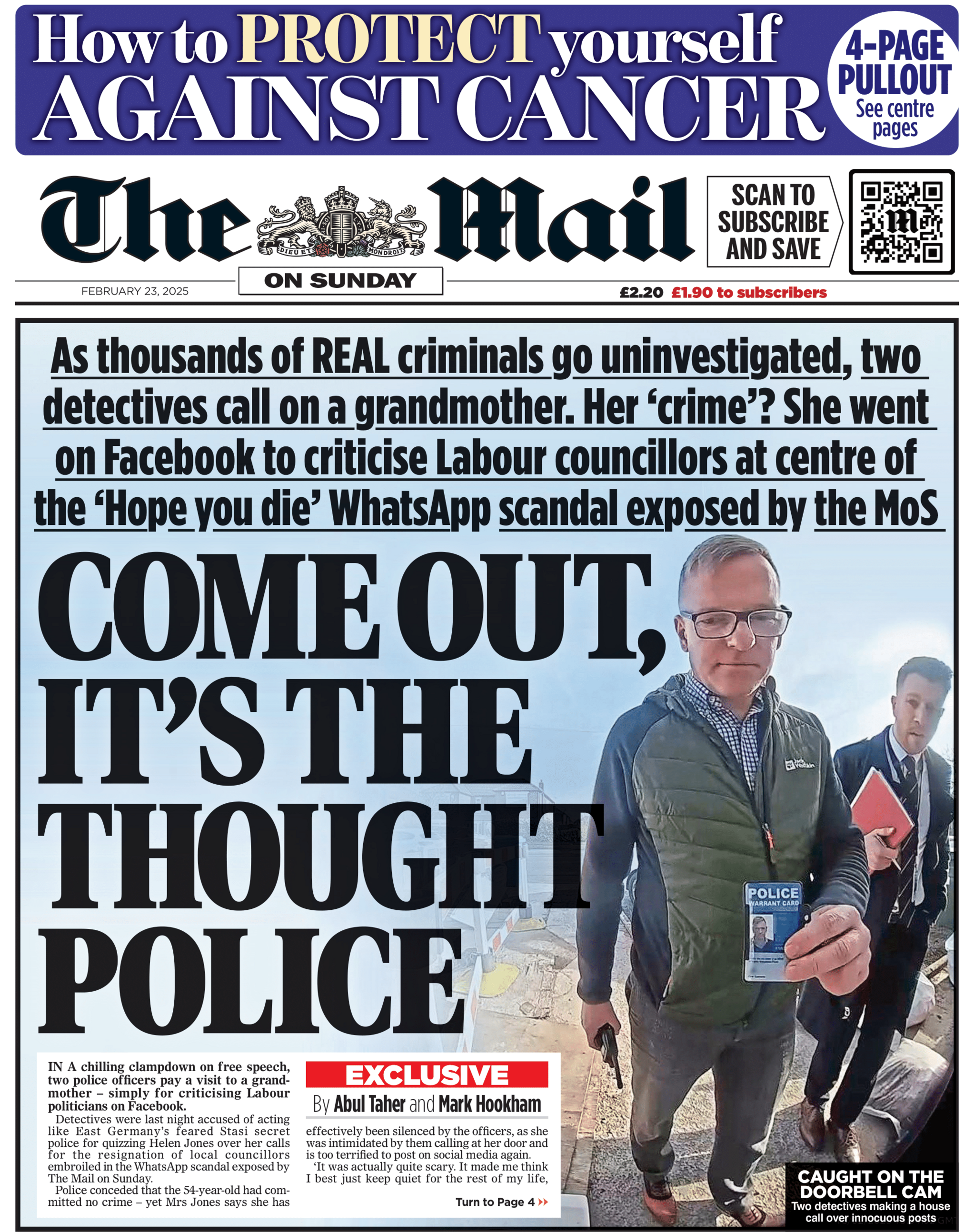 The front page of The Mail on Sunday