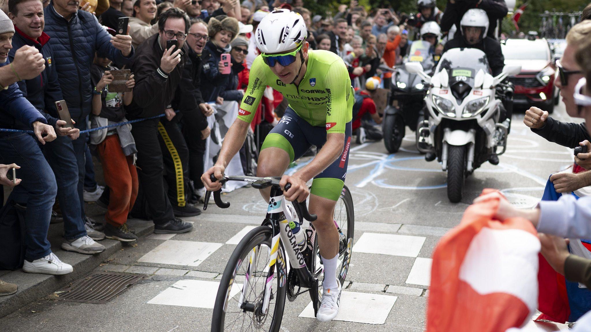 Tadej Pogacar in the men's world road race