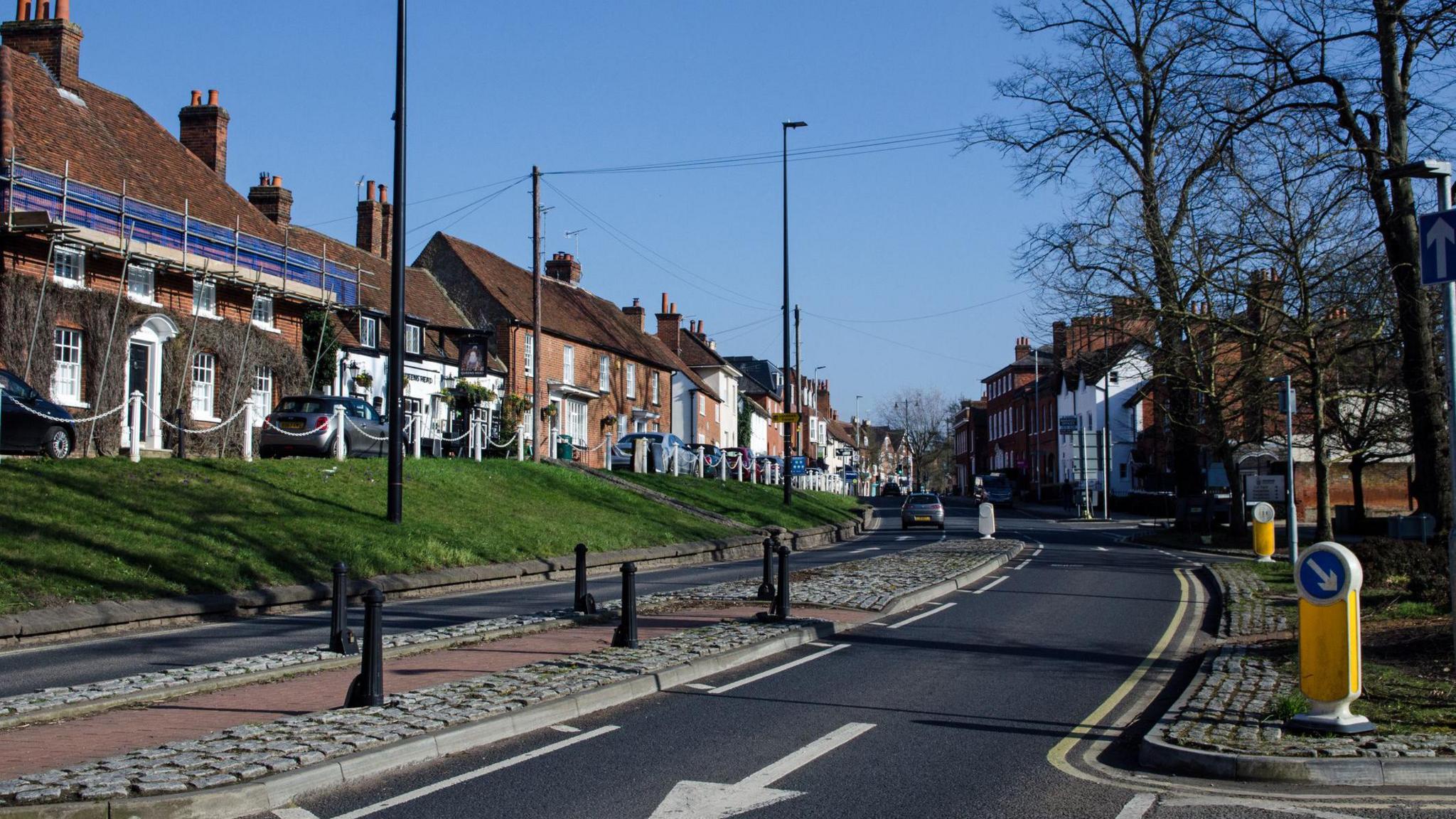 View of the historic Terrace and Shute End in the middle of the Berkshire town of Wokingham on a sunny spring day in 2021