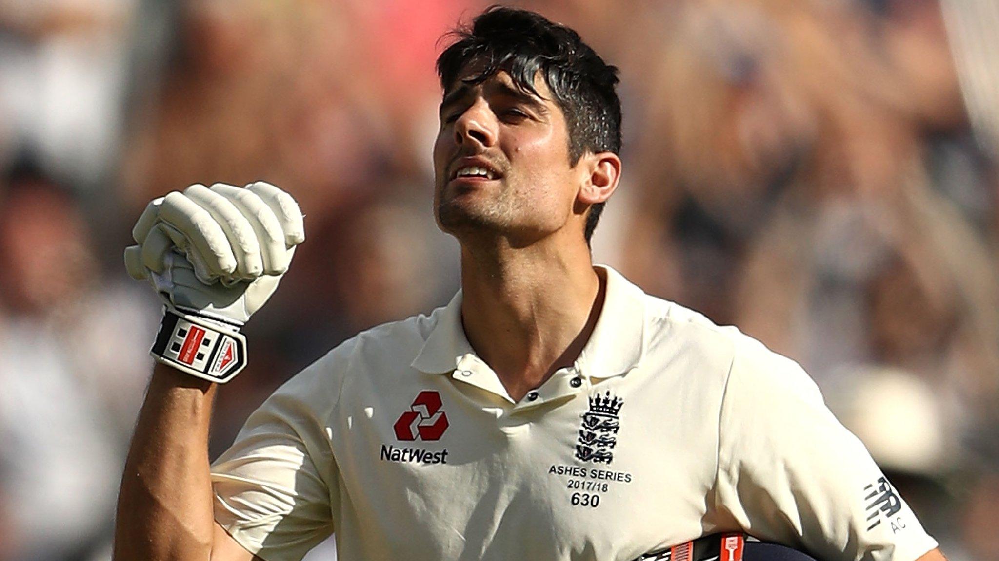 Alastair Cook celebrates his century