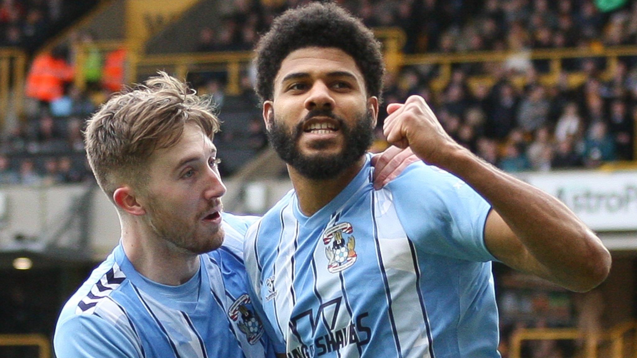 Ellis Simms celebrates his winner for Coventry against Wolves