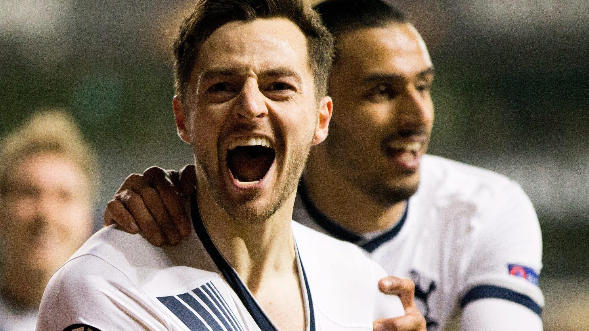 Ryan Mason celebrates scoring against Fiorentina