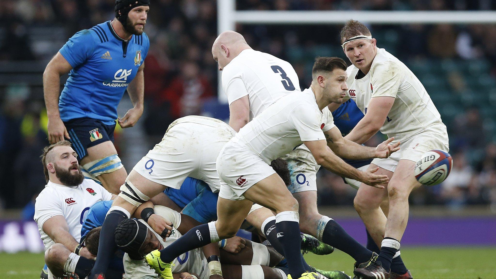 England scrum-half Danny Care passes the ball