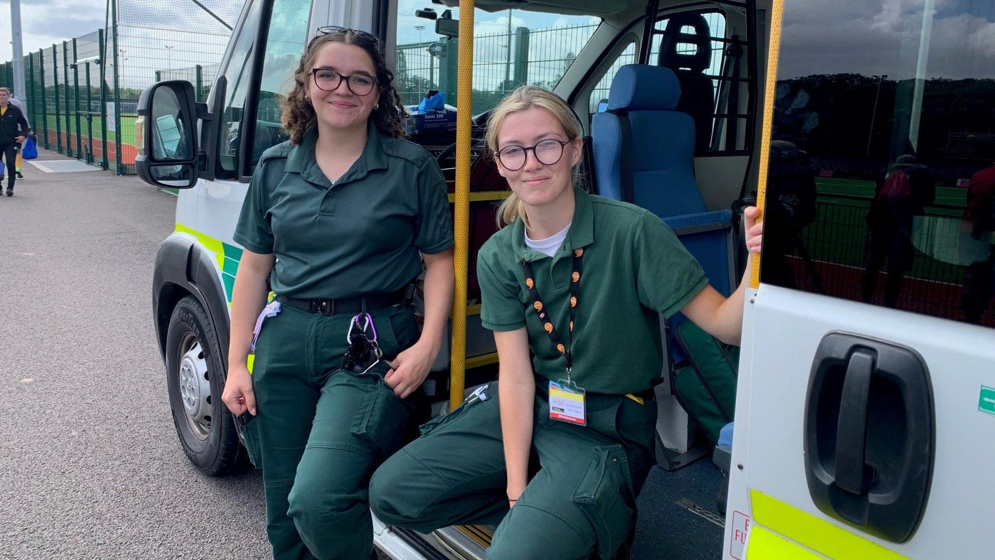 Ambulance crew waiting on the side of the pitch