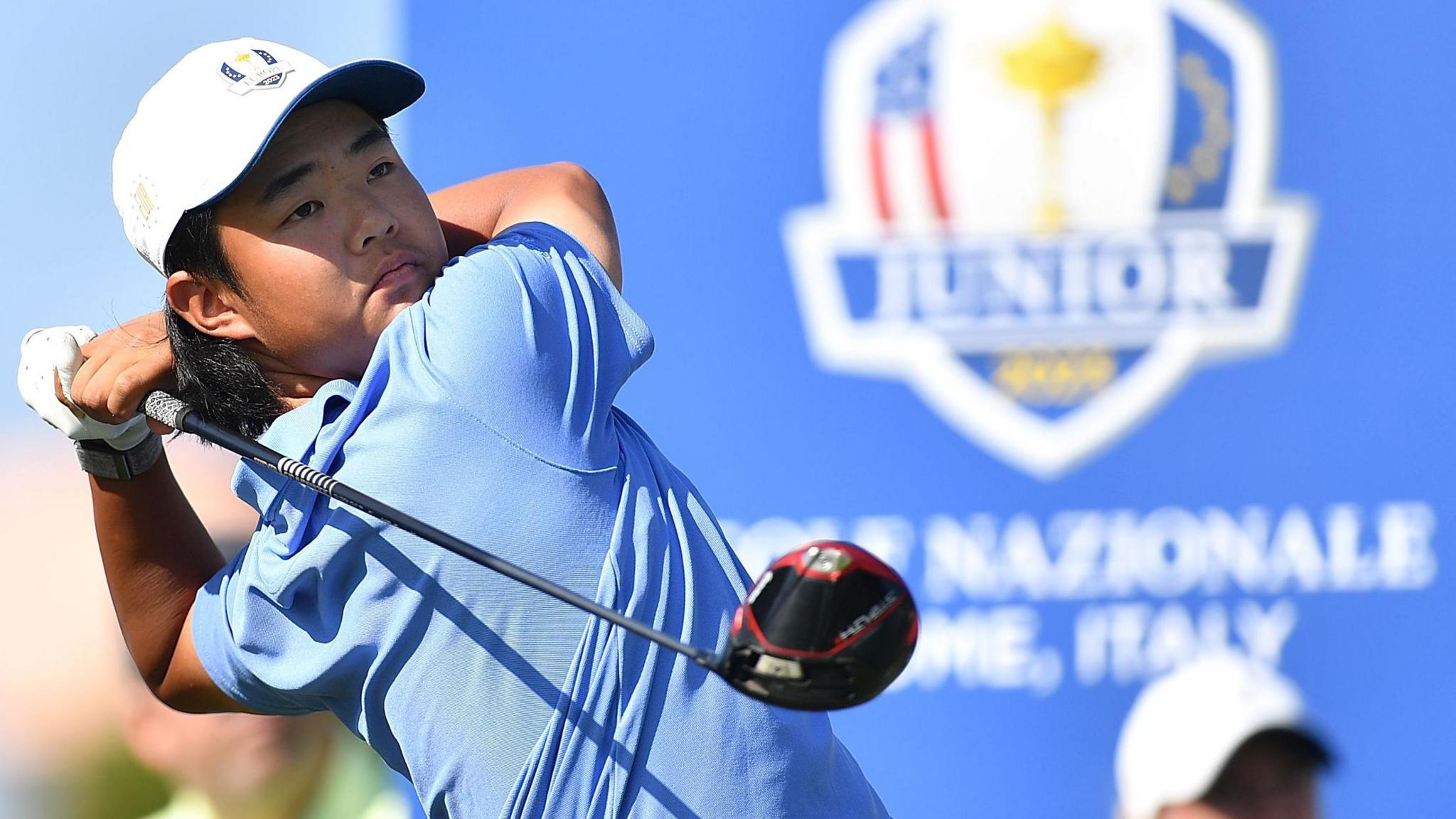 Kris Kim hitting a shot at the junior Ryder Cup in Rome