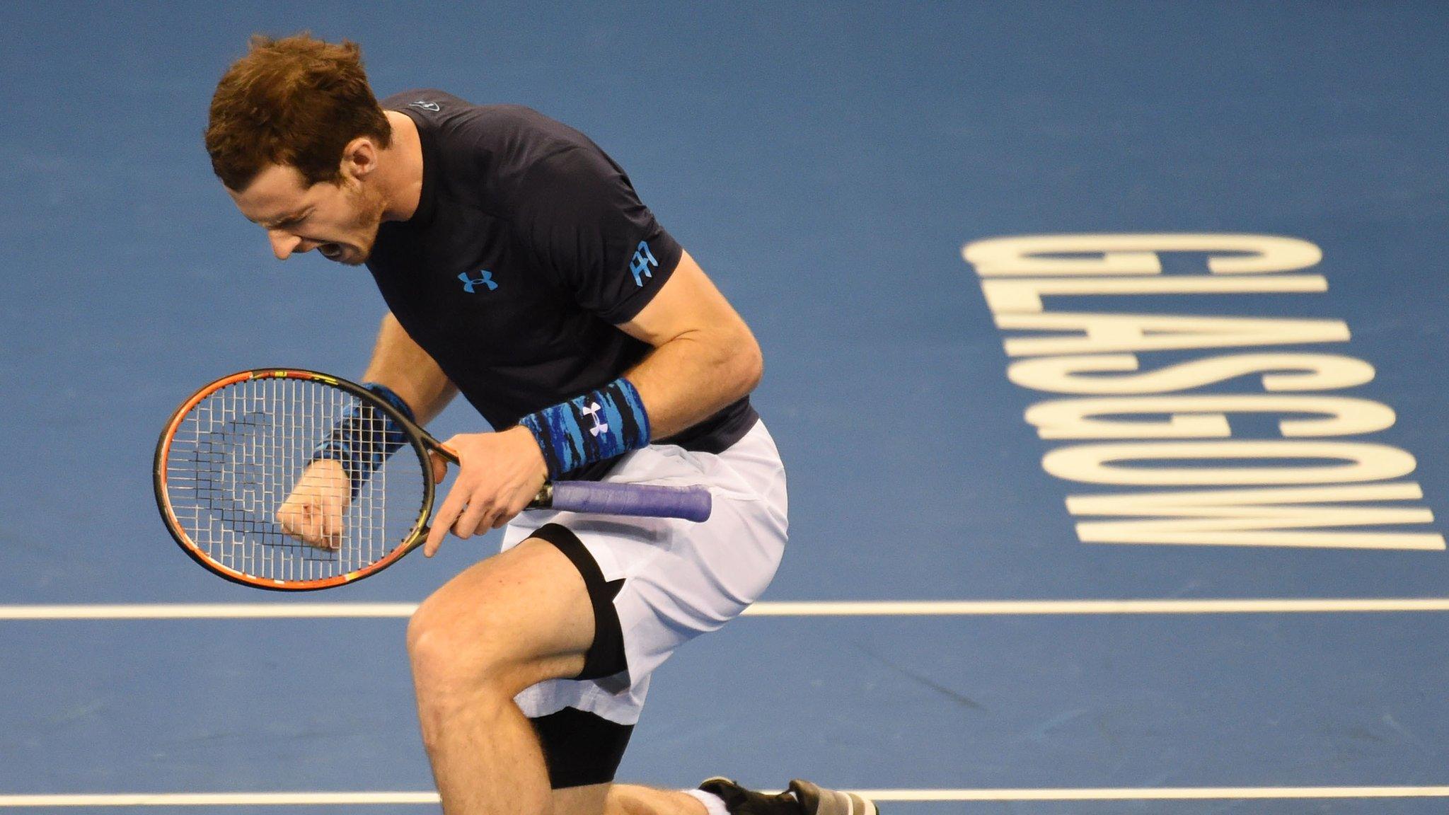 Andy Murray in Davis Cup action at the Emirates Arena