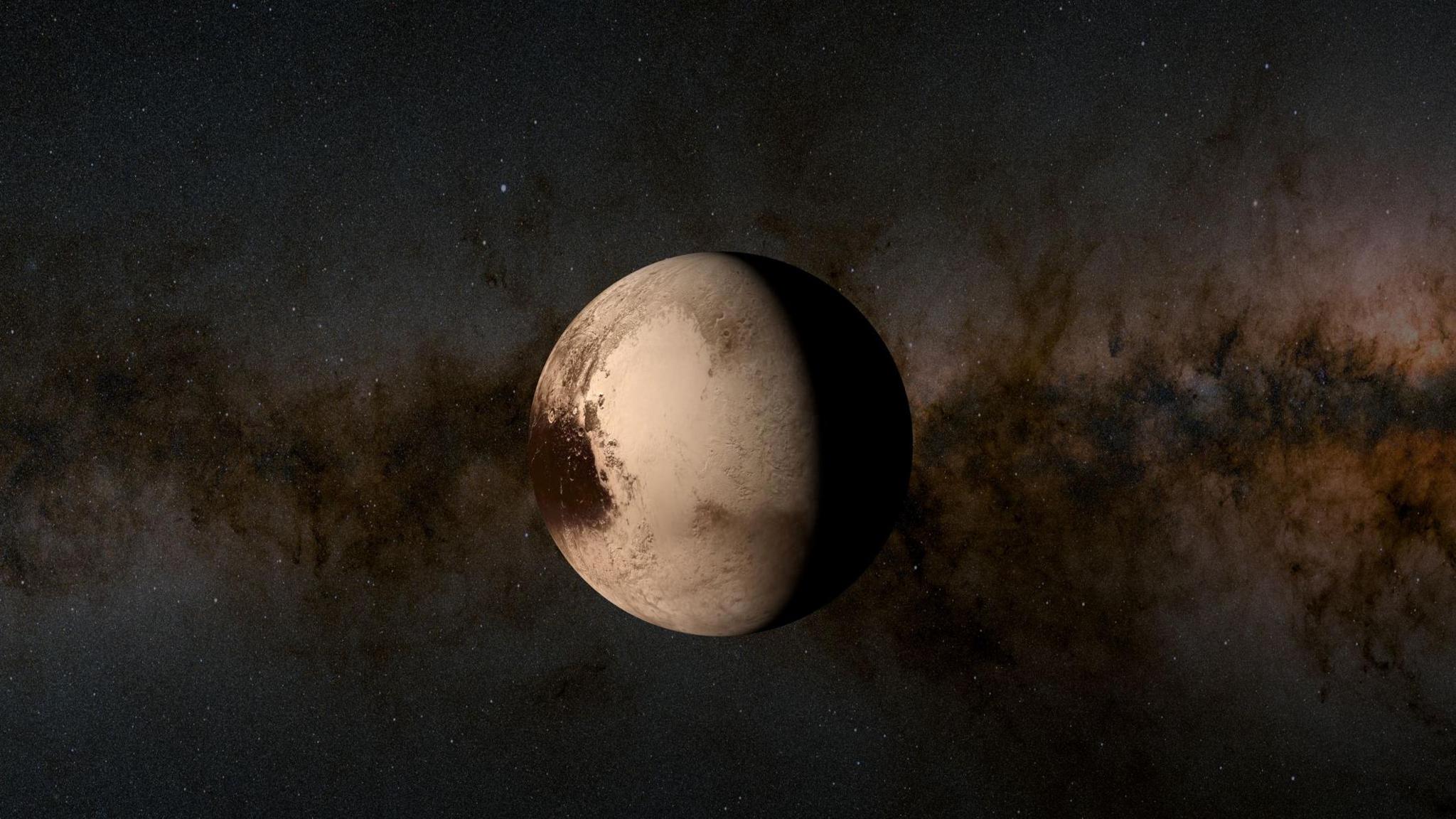 Illustration of the dwarf planet Pluto. Pluto's orbit lies beyond that of Neptune, the outermost planet of the Solar System