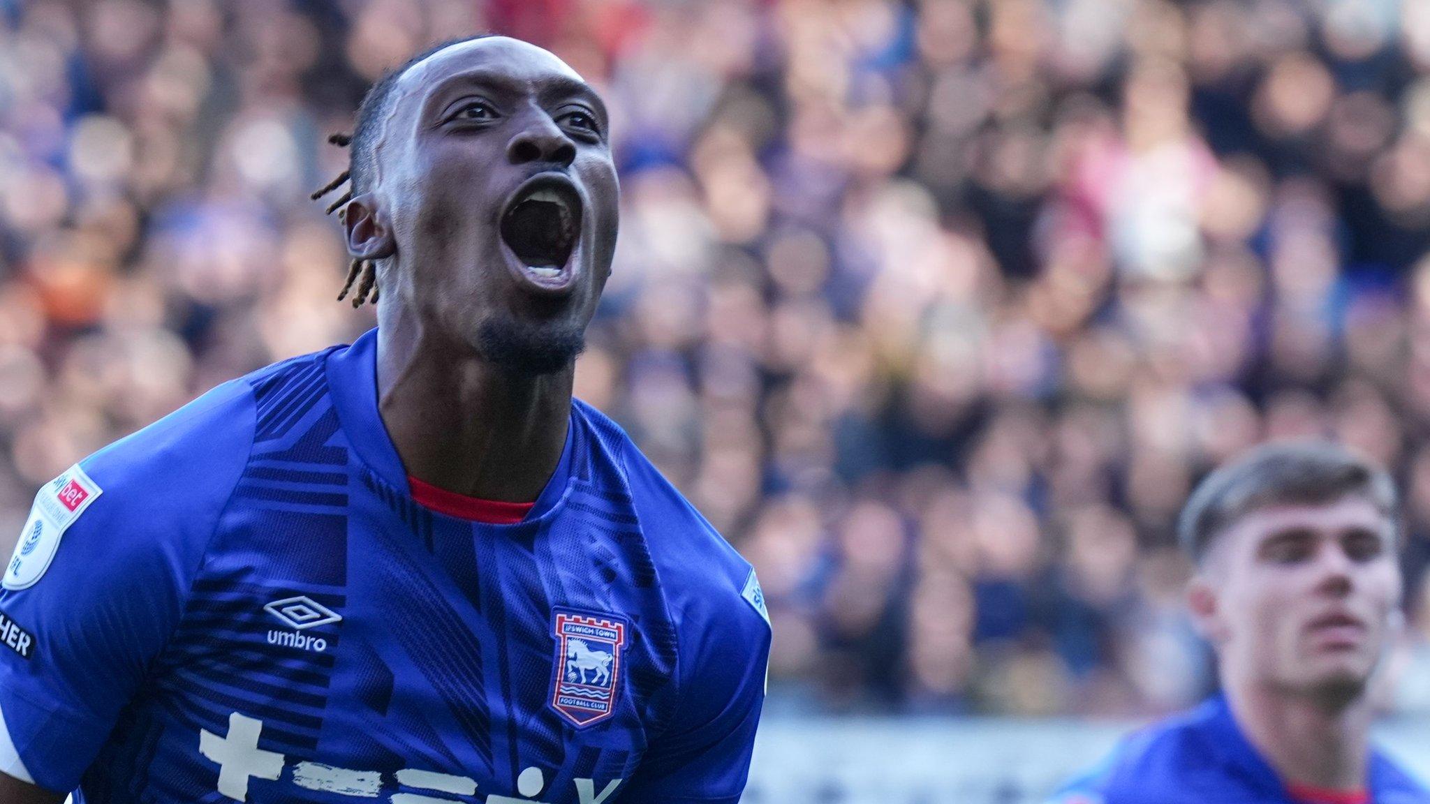 Ipswich Town's Freddie Ladapo celebrates scoring one of his goals against Charlton