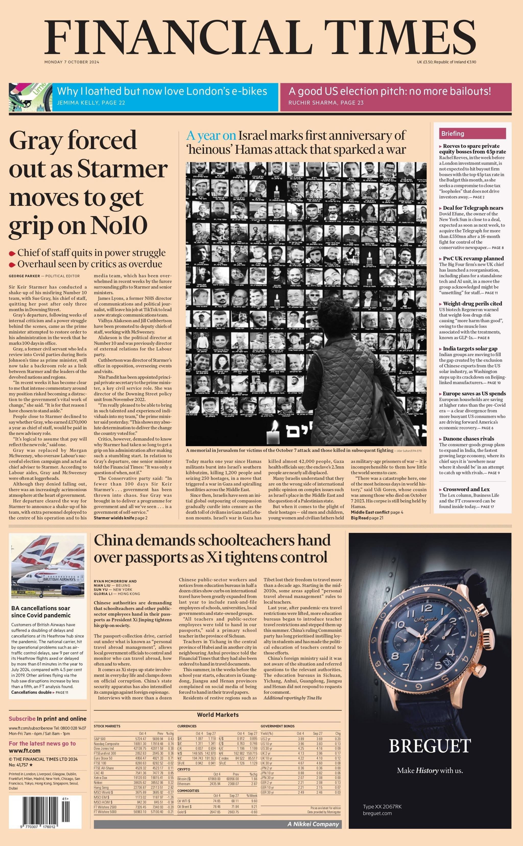 Front page of the Financial Times.