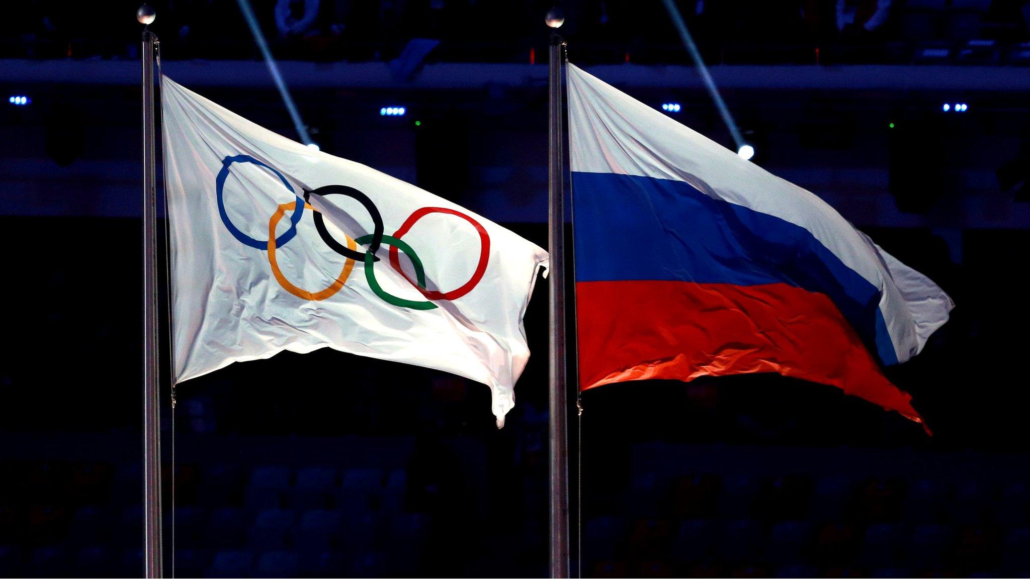 Russian and Olympic flags