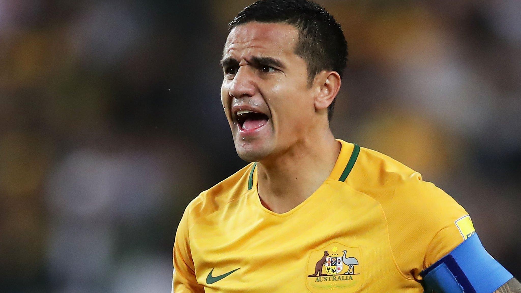 Australia captain Tim Cahill celebrates scoring a goal