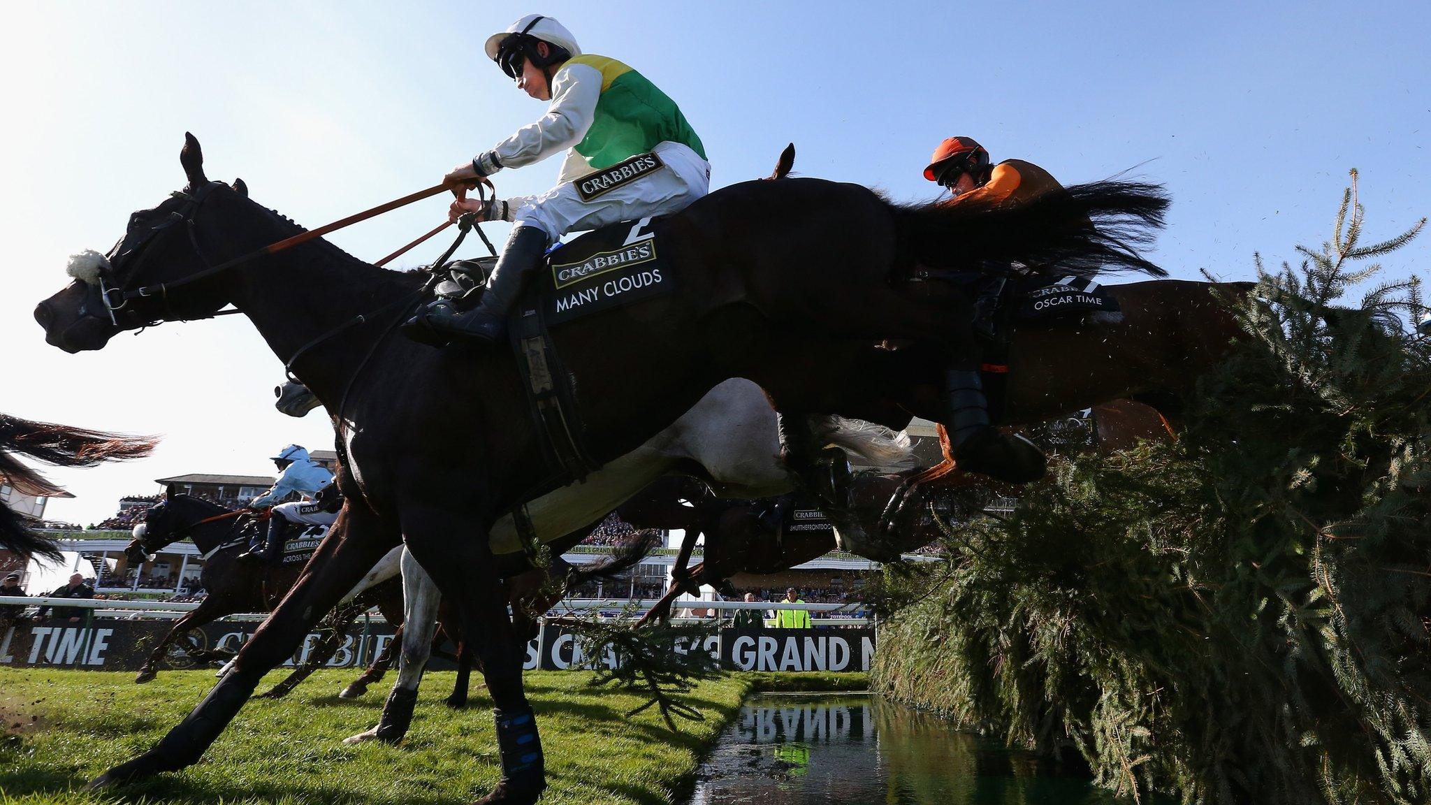 Leighton Aspell and Many Clouds on their way to winning the 2015 Grand National