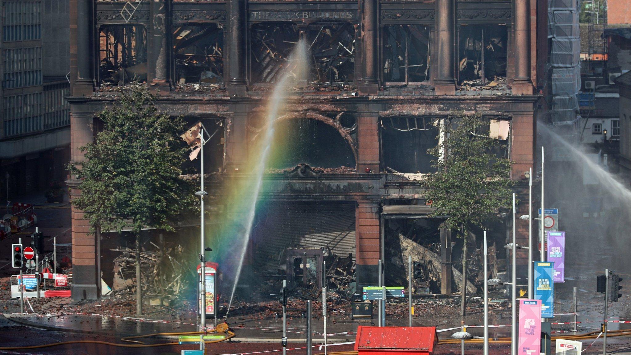 The charred Bank Buildings in Belfast city centre