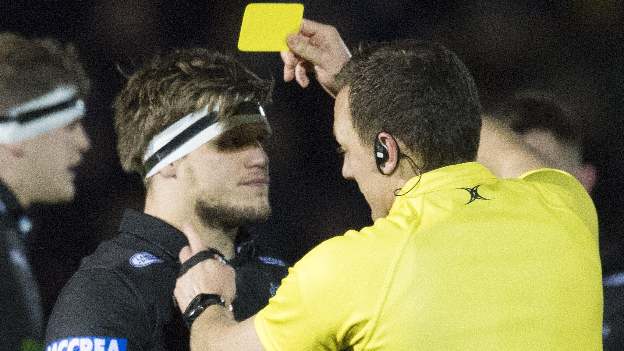 George Turner is sin-binned for Glasgow Warriors against Montpellier