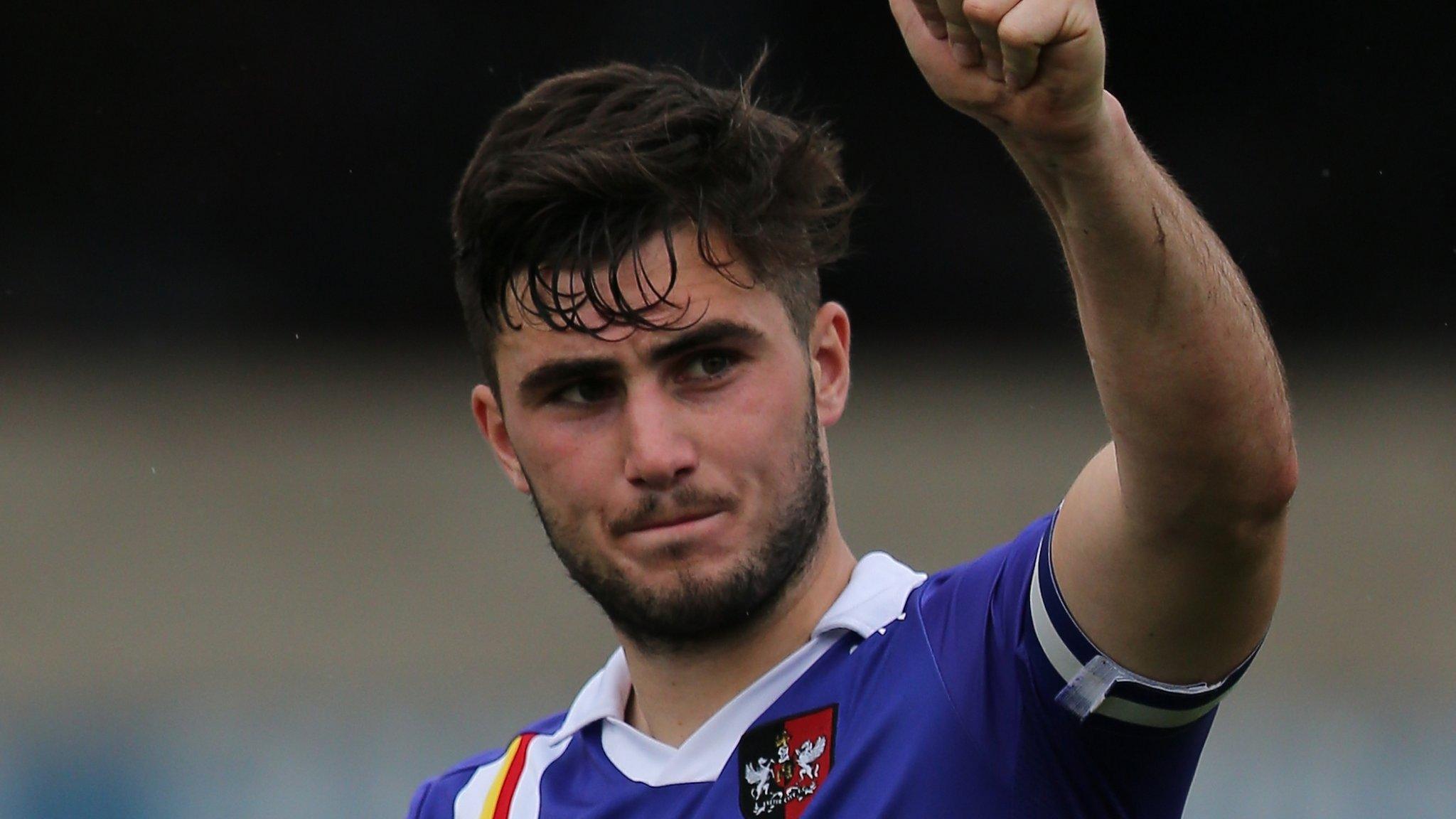 Jordan Moore-Taylor plays for Exeter City during the League Two Play Off Semi Final