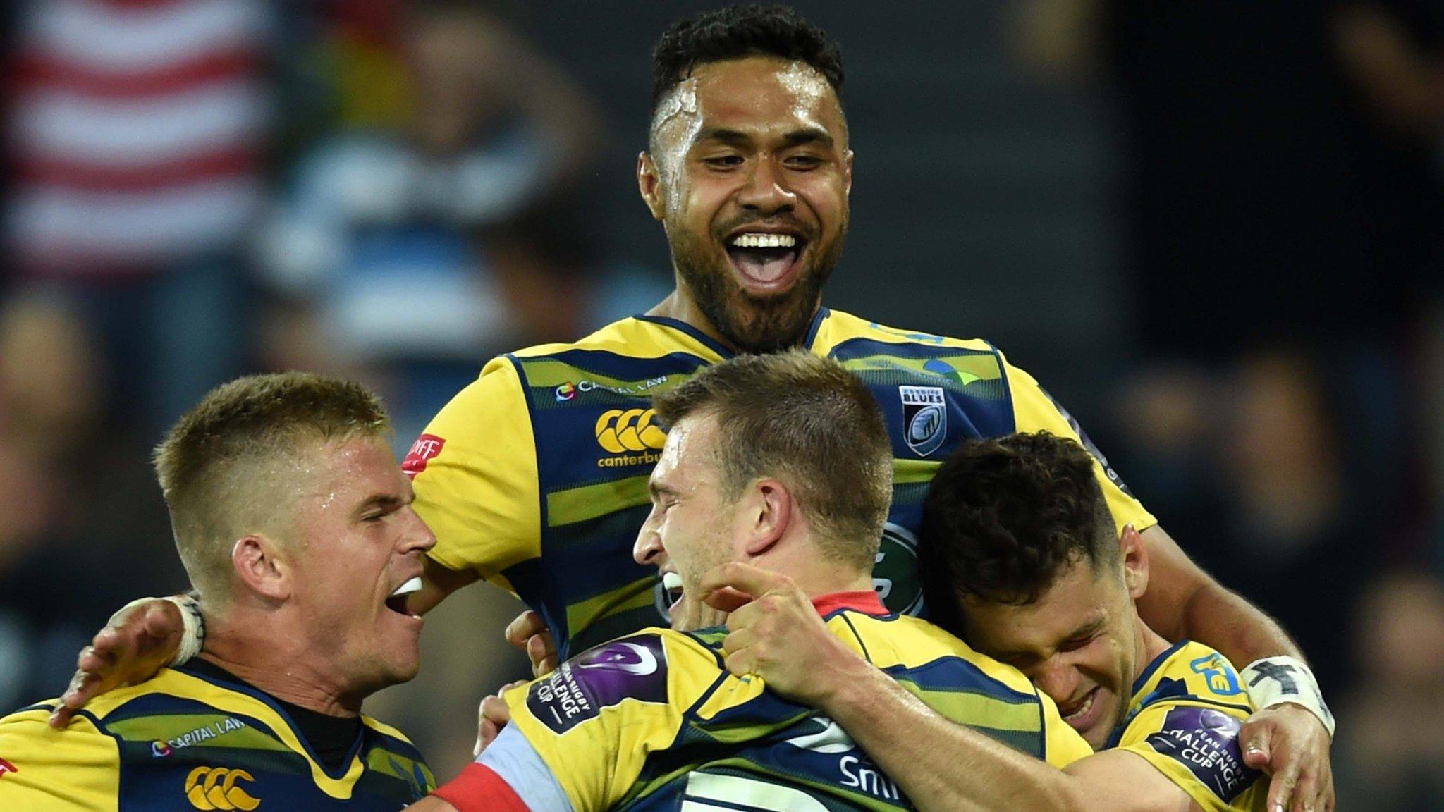 Cardiff Blues celebrate in Bilbao