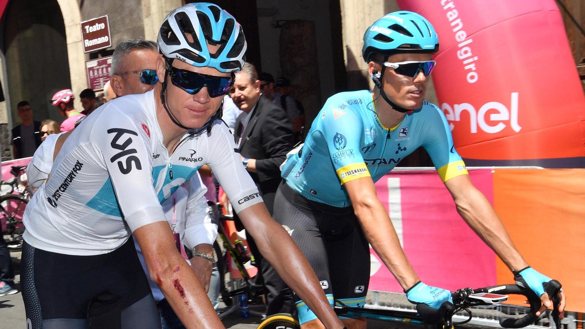 Chris Froome (left) pictured before the start of stage four