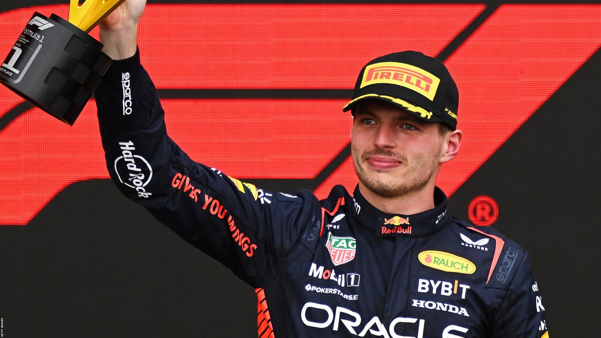 Max Verstappen celebrates winning the Canadian Grand Prix