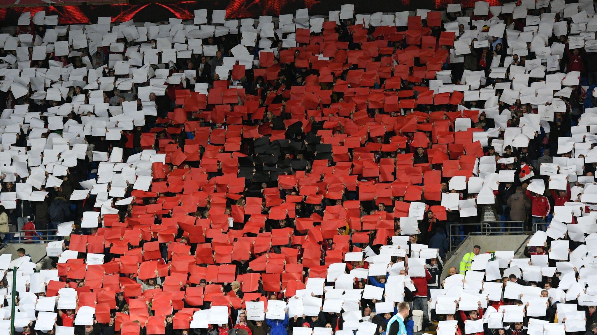 Wales fans' poppy display at Wales v Serbia