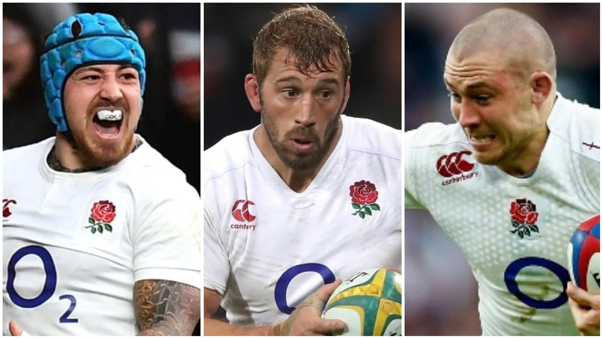 England national rugby union players Jack Nowell, Chris Robshaw and Mike Brown