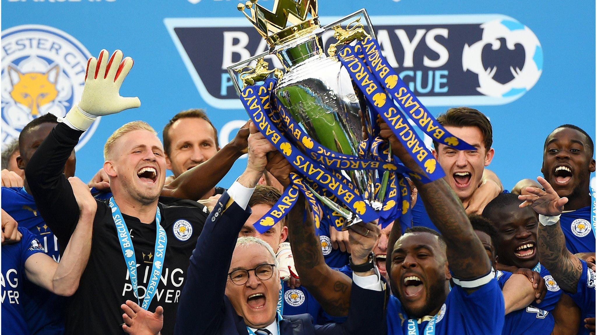 Leicester City lift the Premier League trophy