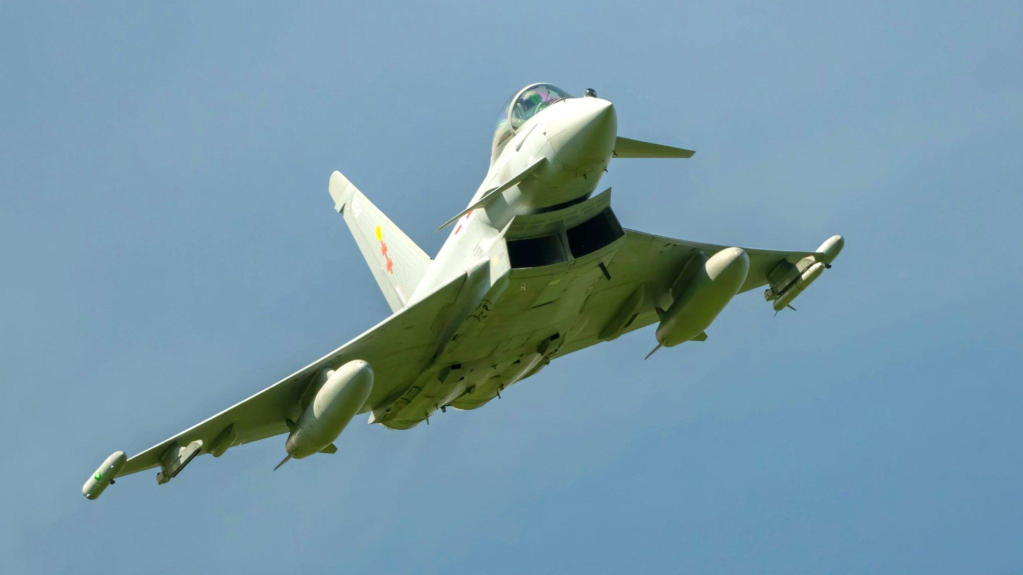 RAF Typhoon flying over Hathersage in Derbyshire