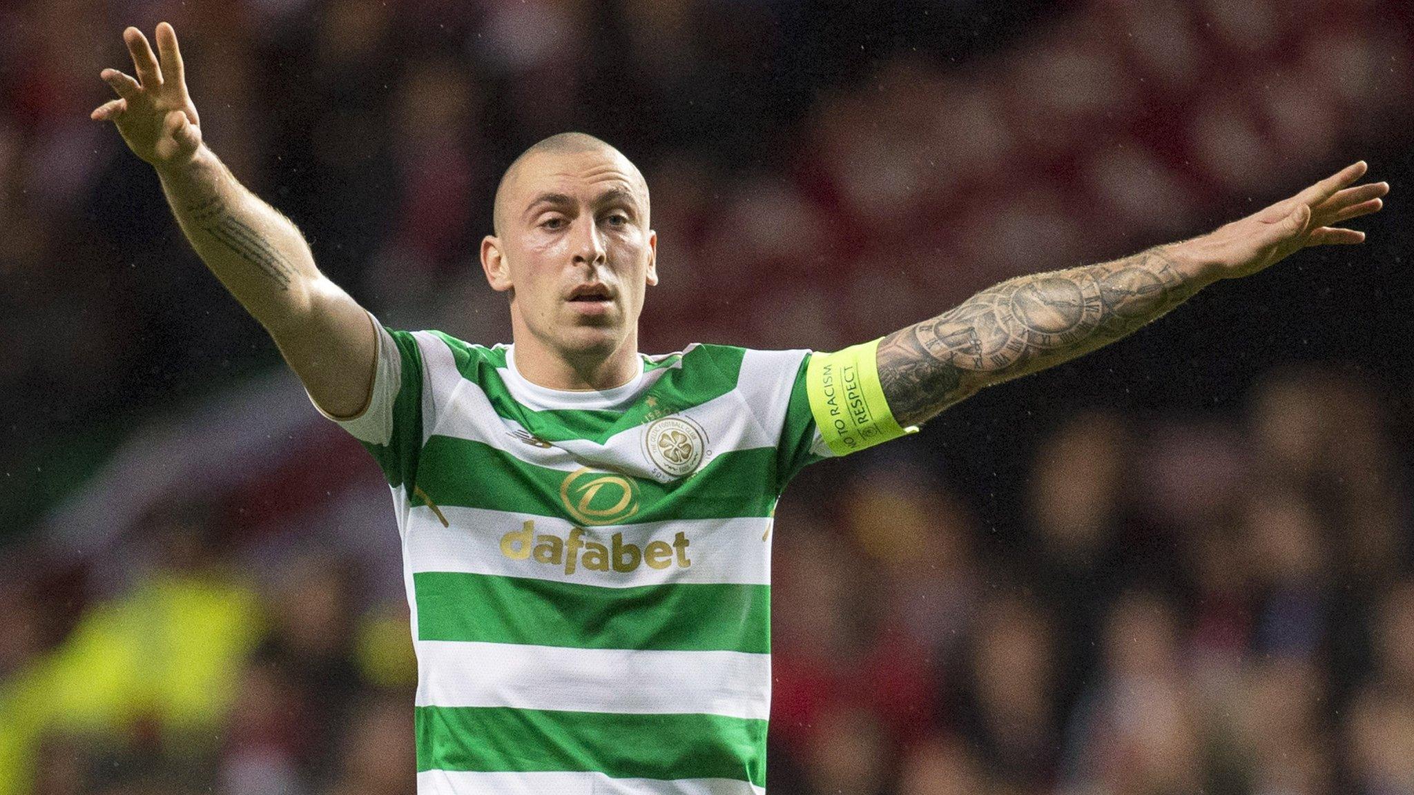 Scott Brown holds his hands up in Celtic's 1-1 draw at Motherwell