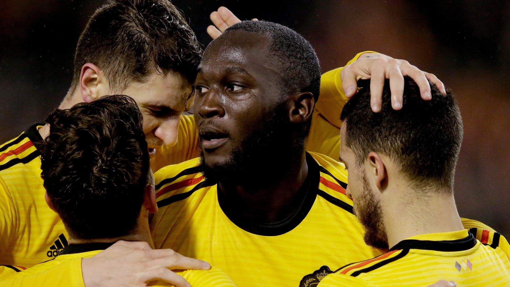 Belgium celebrate goal against Tunisia