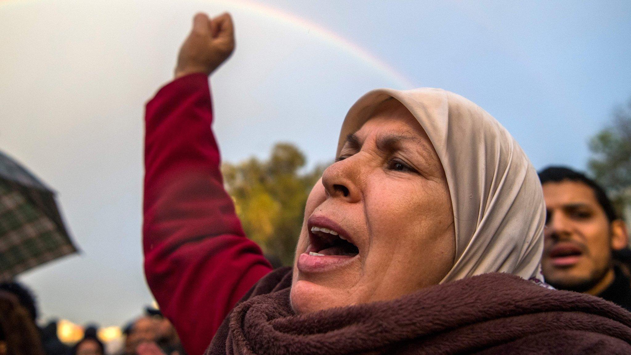 Demonstrators demanding the release of activists outside a court in Casablanca, Morocco, April 2019