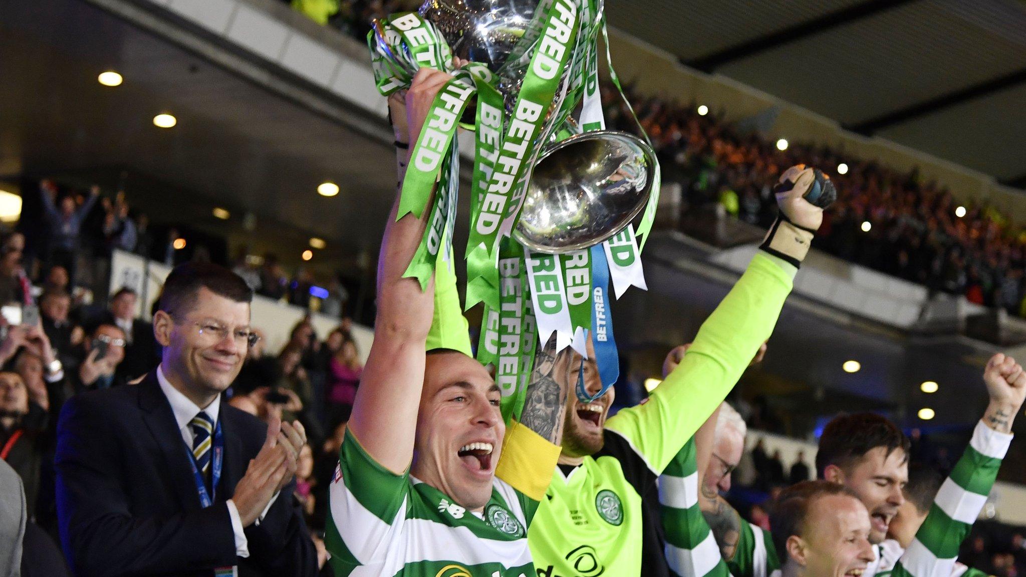 Celtic captain Scott Brown lifts the Scottish League Cup