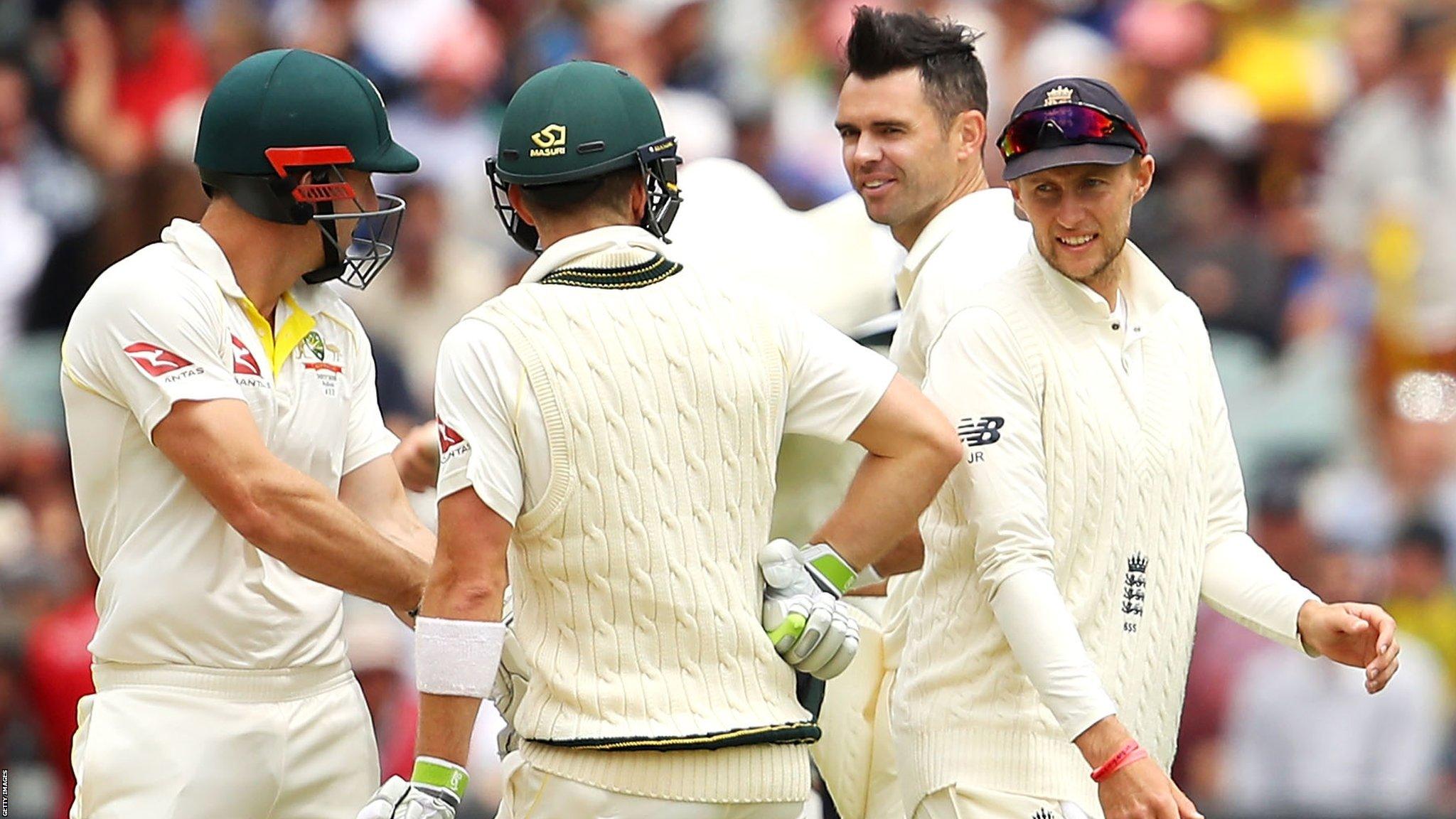 Anderson & Root exchange words with Tim Paine and Shaun Marsh